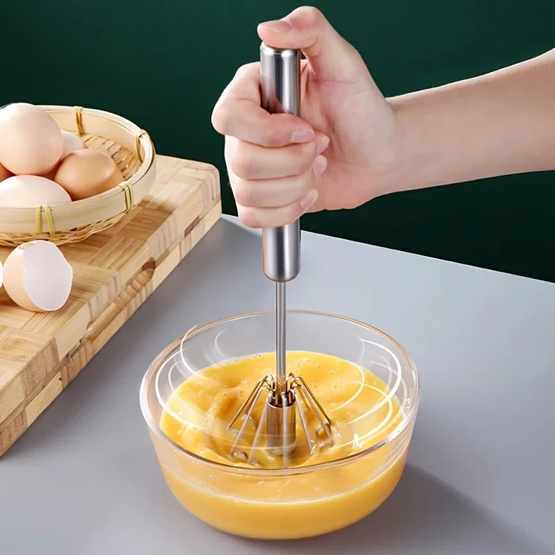 Stainless Steel Semi-Automatic Egg Beater | Battery-Free Manual Cream and Egg Mixer for Baking