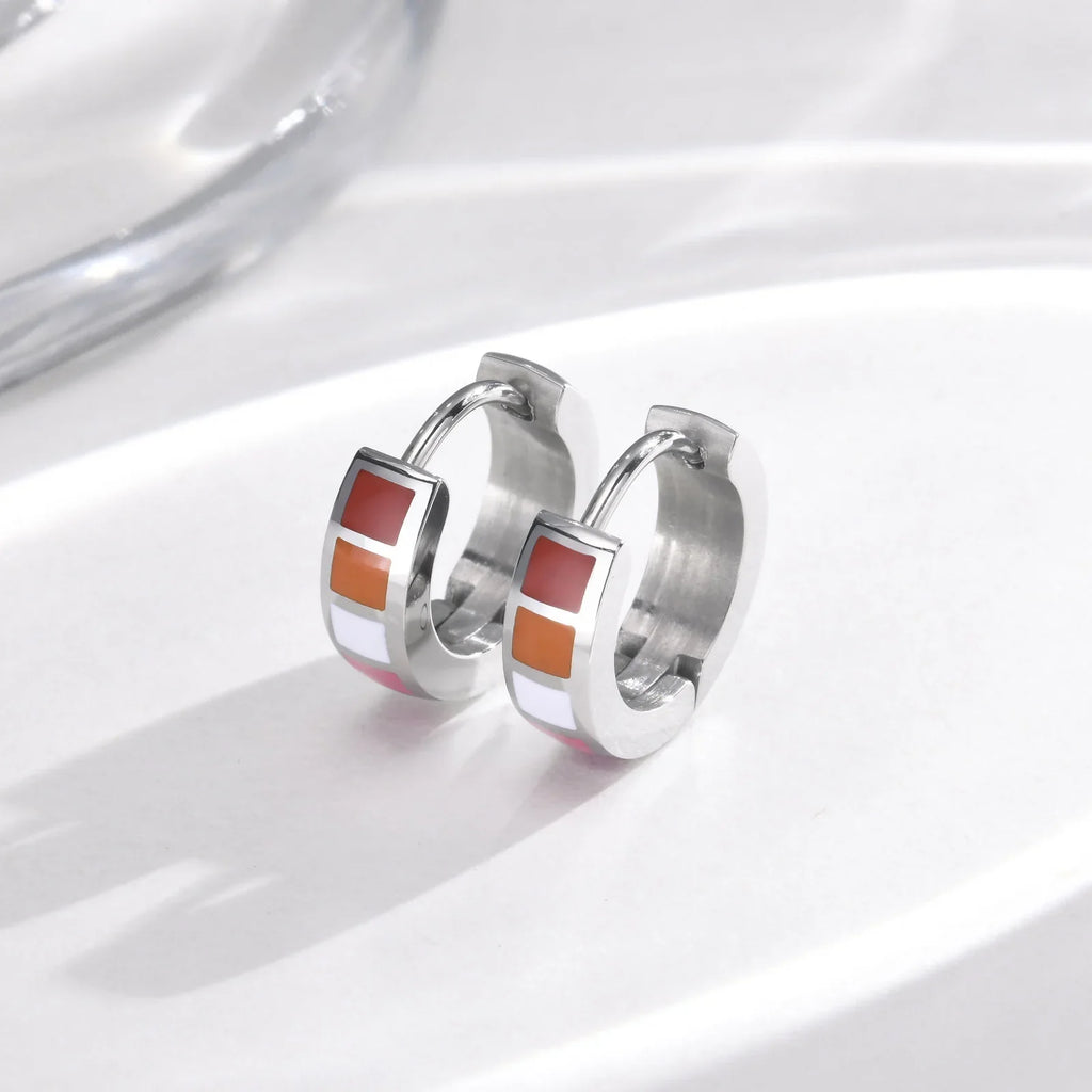 LGBT Rainbow Huggie Hoop Earrings | Pride Flag Stainless Steel Jewelry
