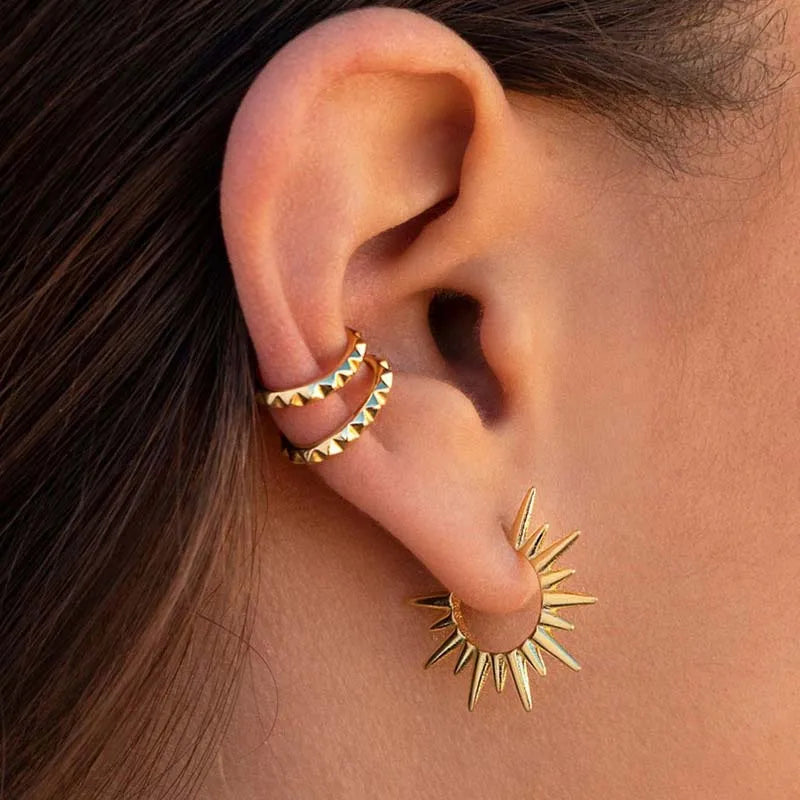 Gold Sun Stud Earrings | Punk Exaggerated Hip Hop Jewelry for Women