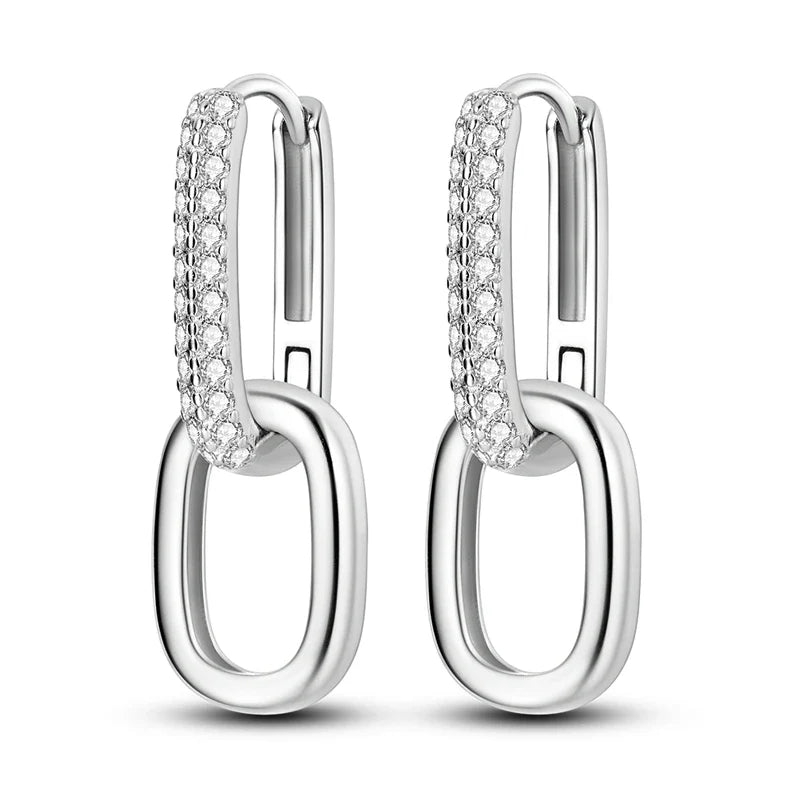 925 Sterling Silver Hoop Earrings with Zircon | Classic U-Shaped Women Jewelry
