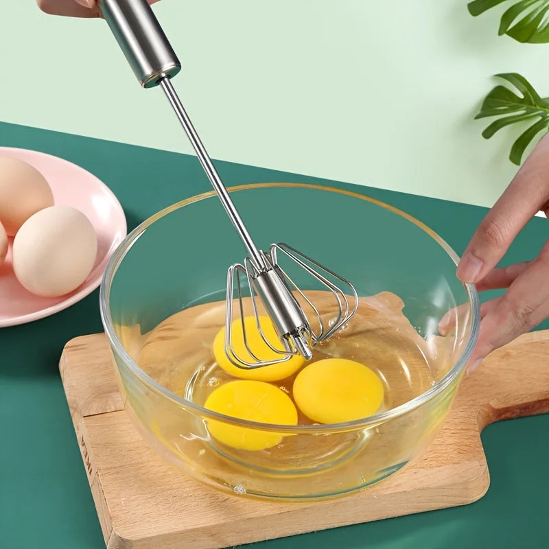 Stainless Steel Semi-Automatic Egg Beater | Battery-Free Manual Cream and Egg Mixer for Baking