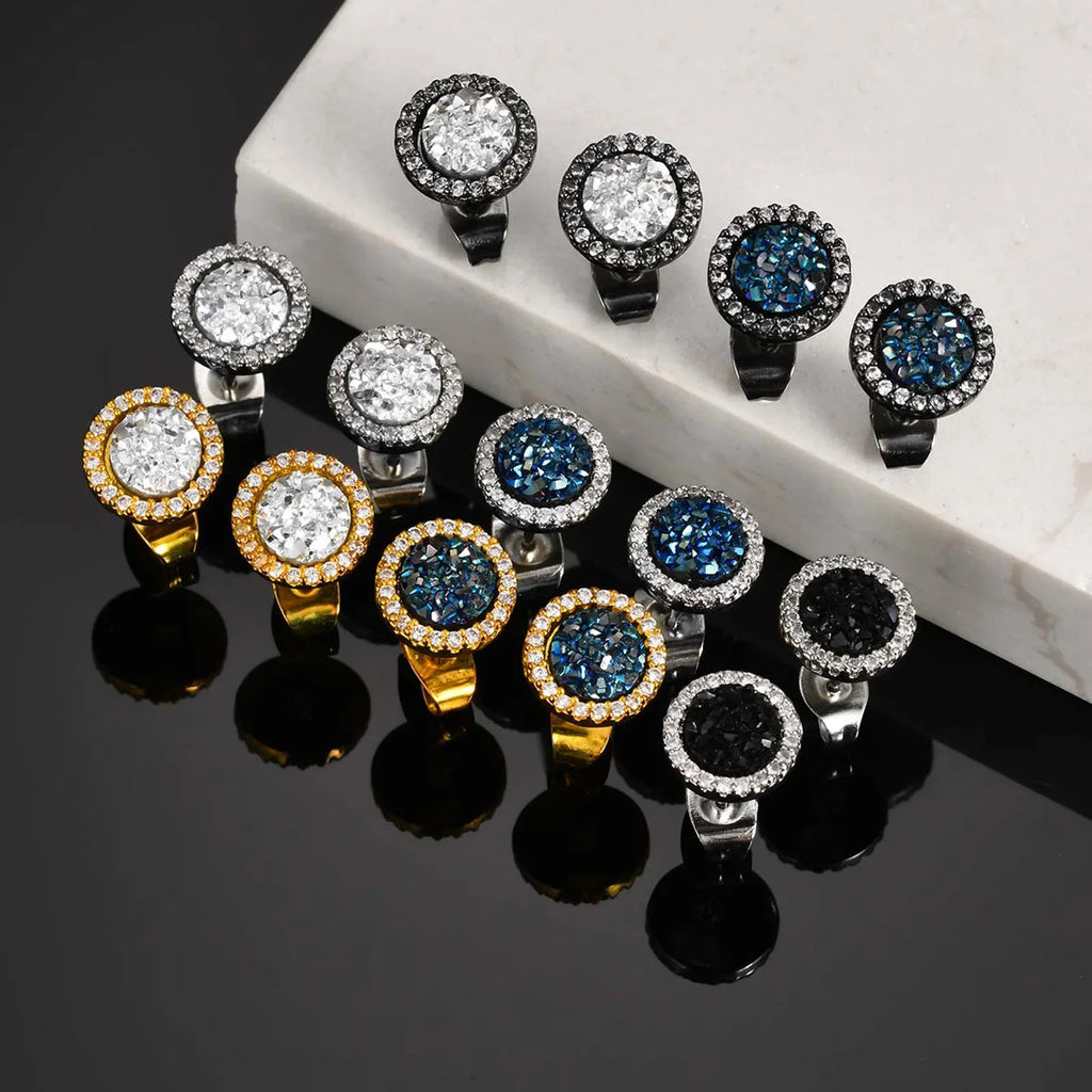 Shattered Zircon Stud Earrings for Men Boys | Hypoallergenic Round Minimalist Jewelry Gift
