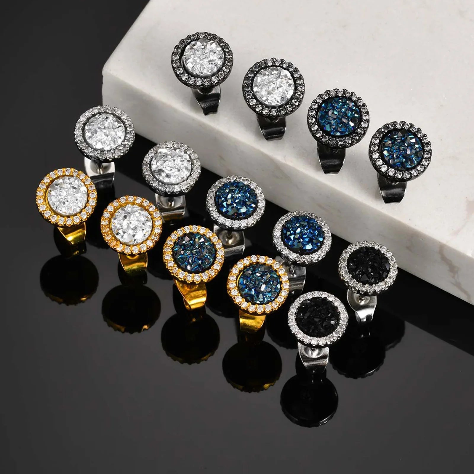 Shattered Zircon Stud Earrings for Men Boys | Hypoallergenic Round Minimalist Jewelry Gift