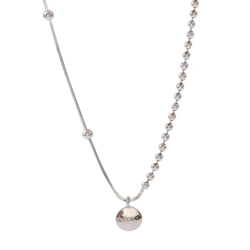 40CM 925 Sterling Silver Snake Chain Necklace | Lucky Round Card Pendant for Women