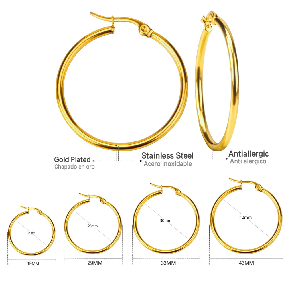 ASONSTEEL Simple Stainless Steel Hoop Earrings | Glossy Minimalist Classic Circles