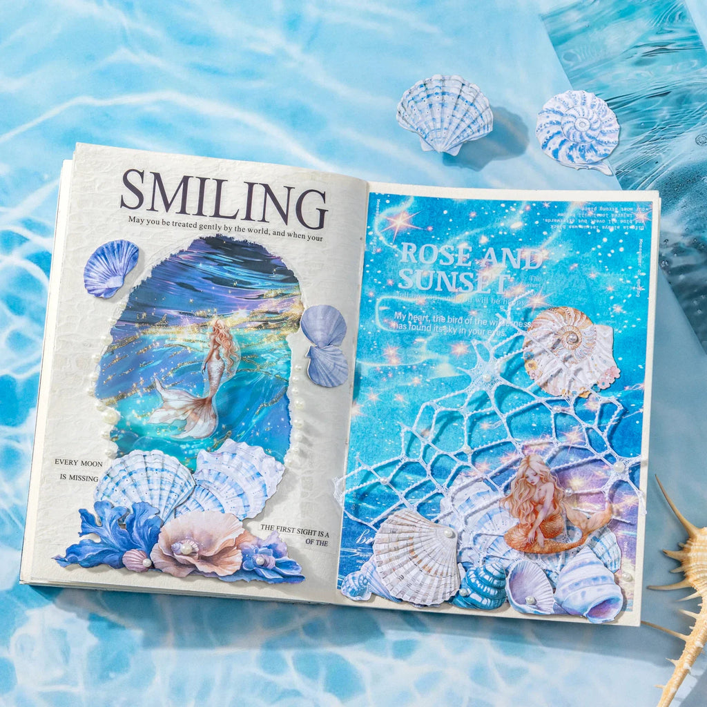 25 Sheets Blue Ocean Theme Dual Texture Sticker Pack | Scrapbook and Journal Decor Set