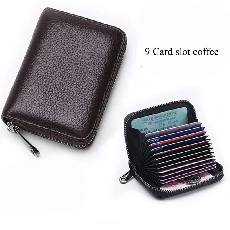 Business Card Holder Wallet | PU Leather Credit Card Case with Zipper Closure