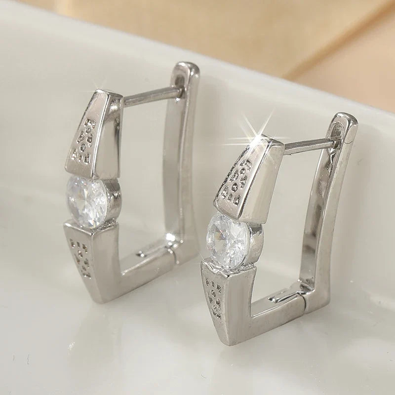Silver Plated Cubic Zirconia Hoop Earrings | Vintage Punk Geometric Jewelry for Women