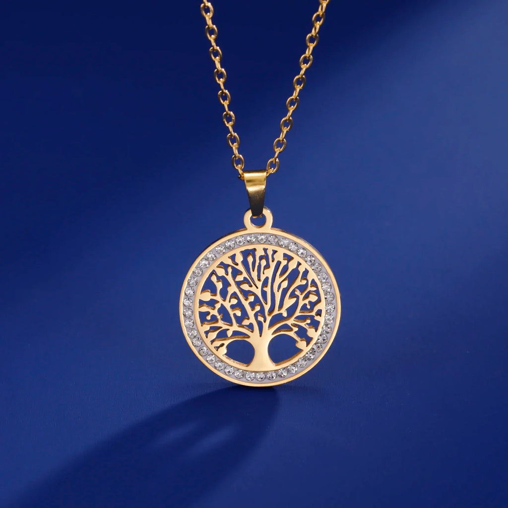 Skyrim Tree of Life Necklace | Stainless Steel Gold Pendant with Zircon