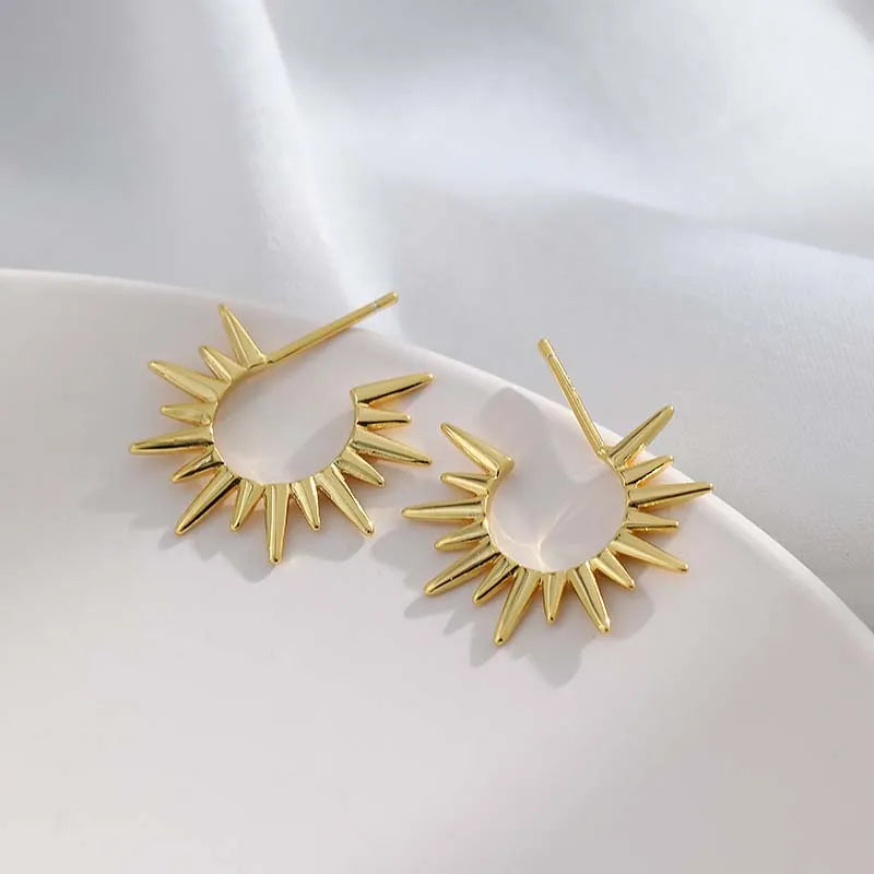 Gold Sun Stud Earrings | Punk Exaggerated Hip Hop Jewelry for Women