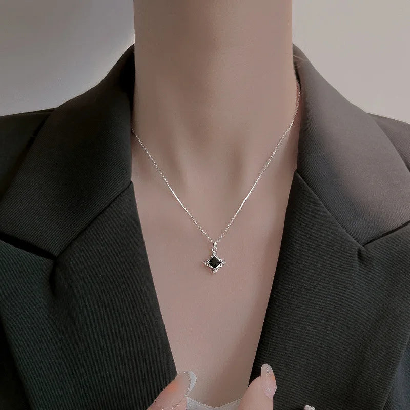 VOQ Silver Square Pendant Necklace | Fashion Gift for Women