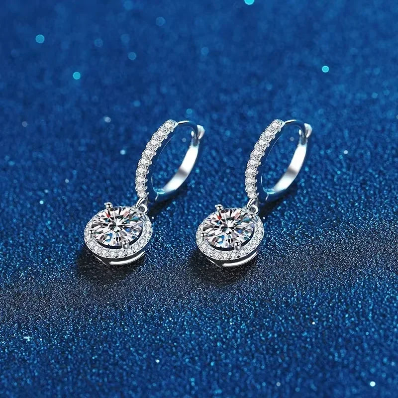 925 Sterling Silver 1 Carat Moissanite Hoop Earrings | Luxury Evening Jewelry for Women