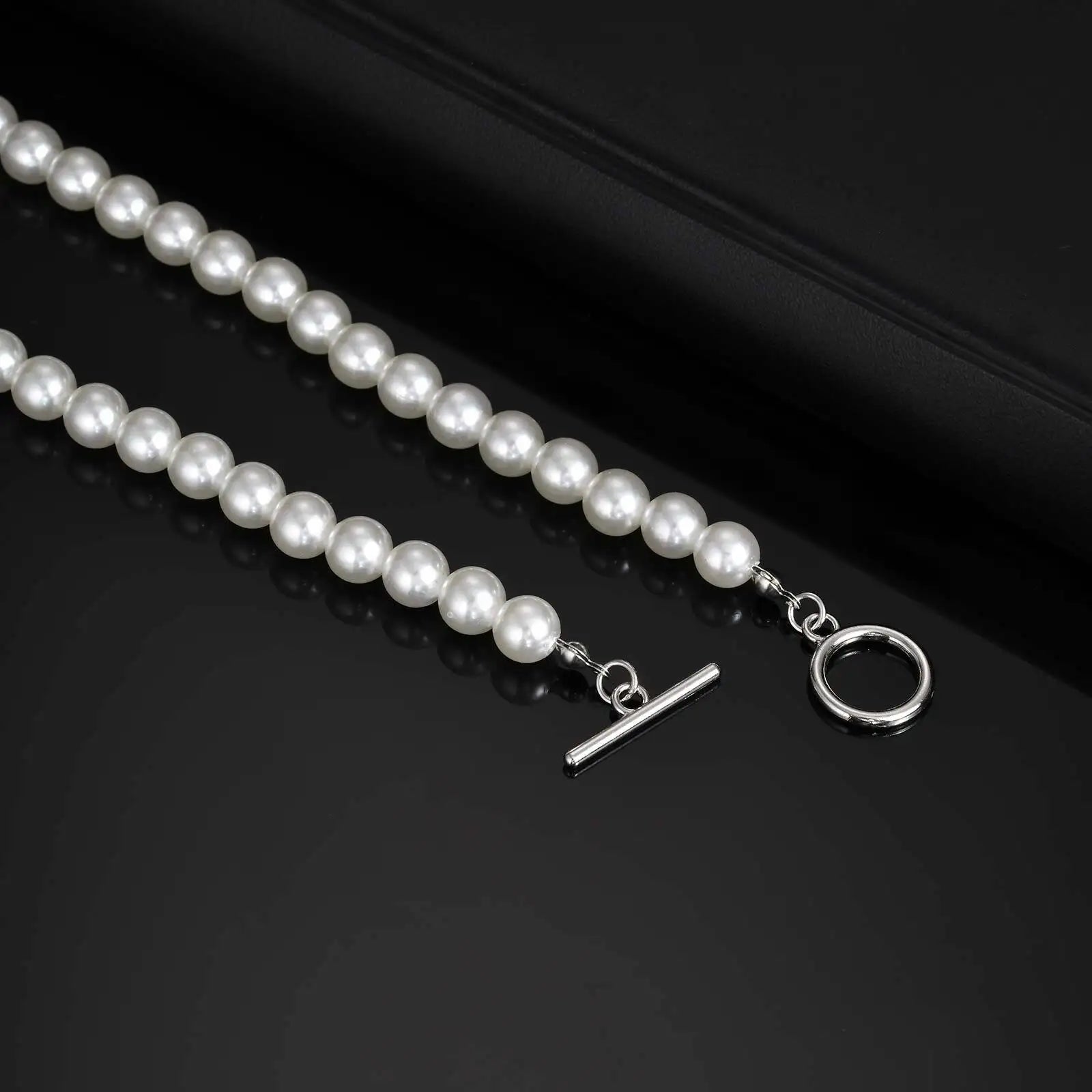 8mm Pearl Necklace for Men Women | White Imitation Pearl Beaded Collar Casual Jewelry Gift