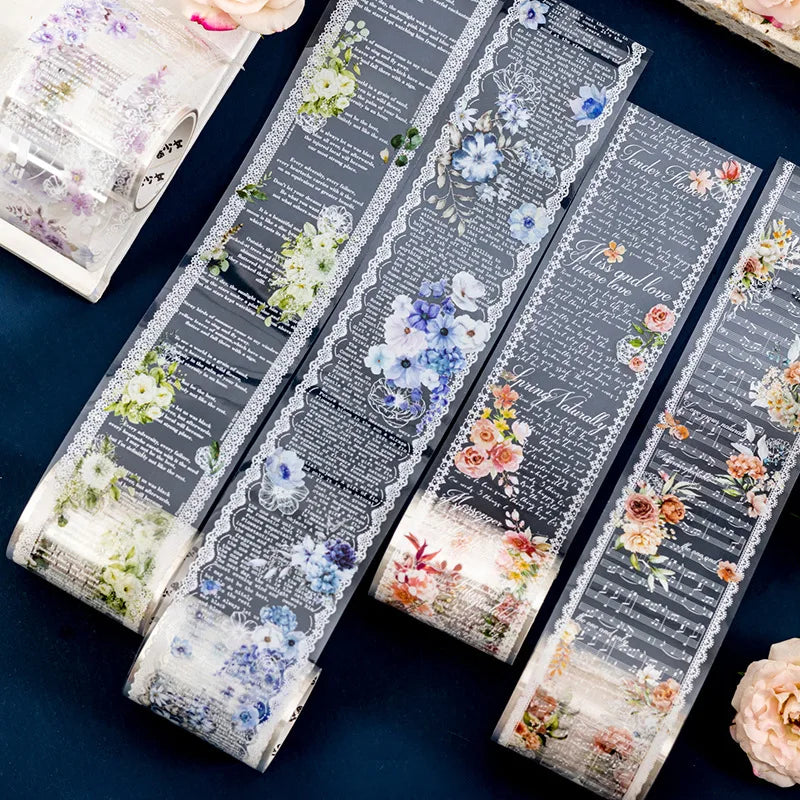 6 Styles Decorative Lace Flower Tape Set | DIY Collage PET Stickers