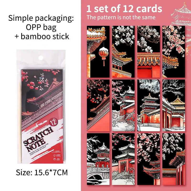 Kids Scratch Art Set with Bookmark Paper | 12 Pcs Animal Drawing Kit