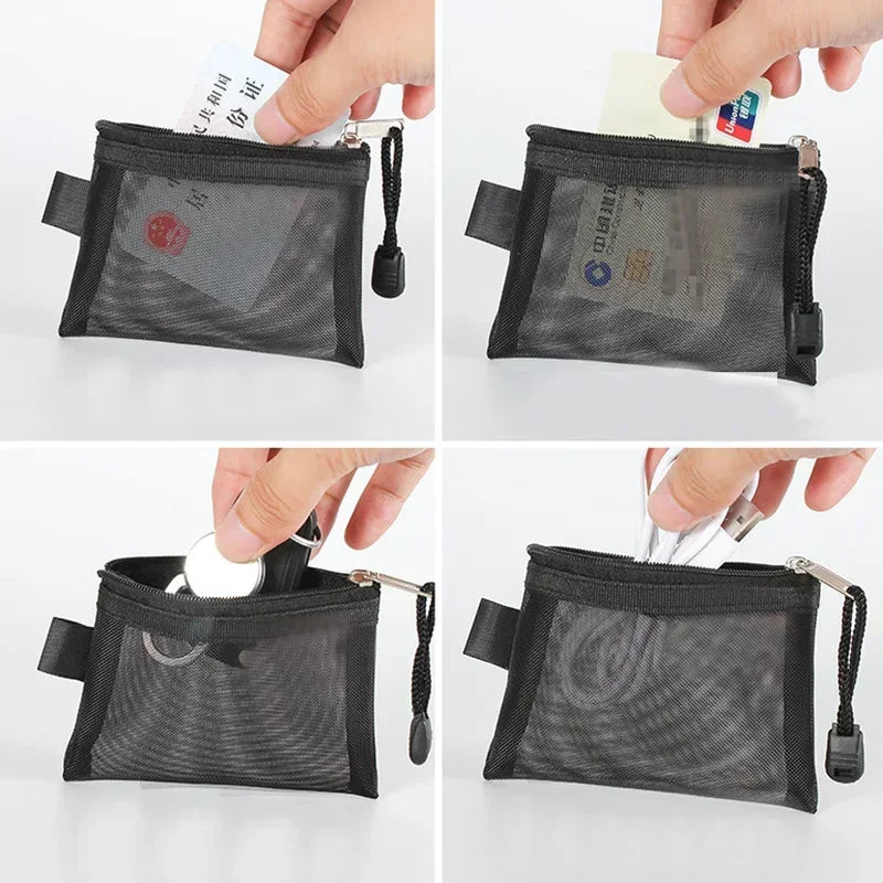 Mini Clear Nylon Mesh Zipper Coin Purse | Portable Wallet for Cards, Keys, and Lipstick