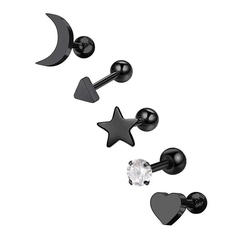 5PCS Heart Tragus Piercing Stud Earring Set | Small Lobe Stud Earrings Cartilage Piercing Helix Jewelry Barbell Stud Piercing Lot