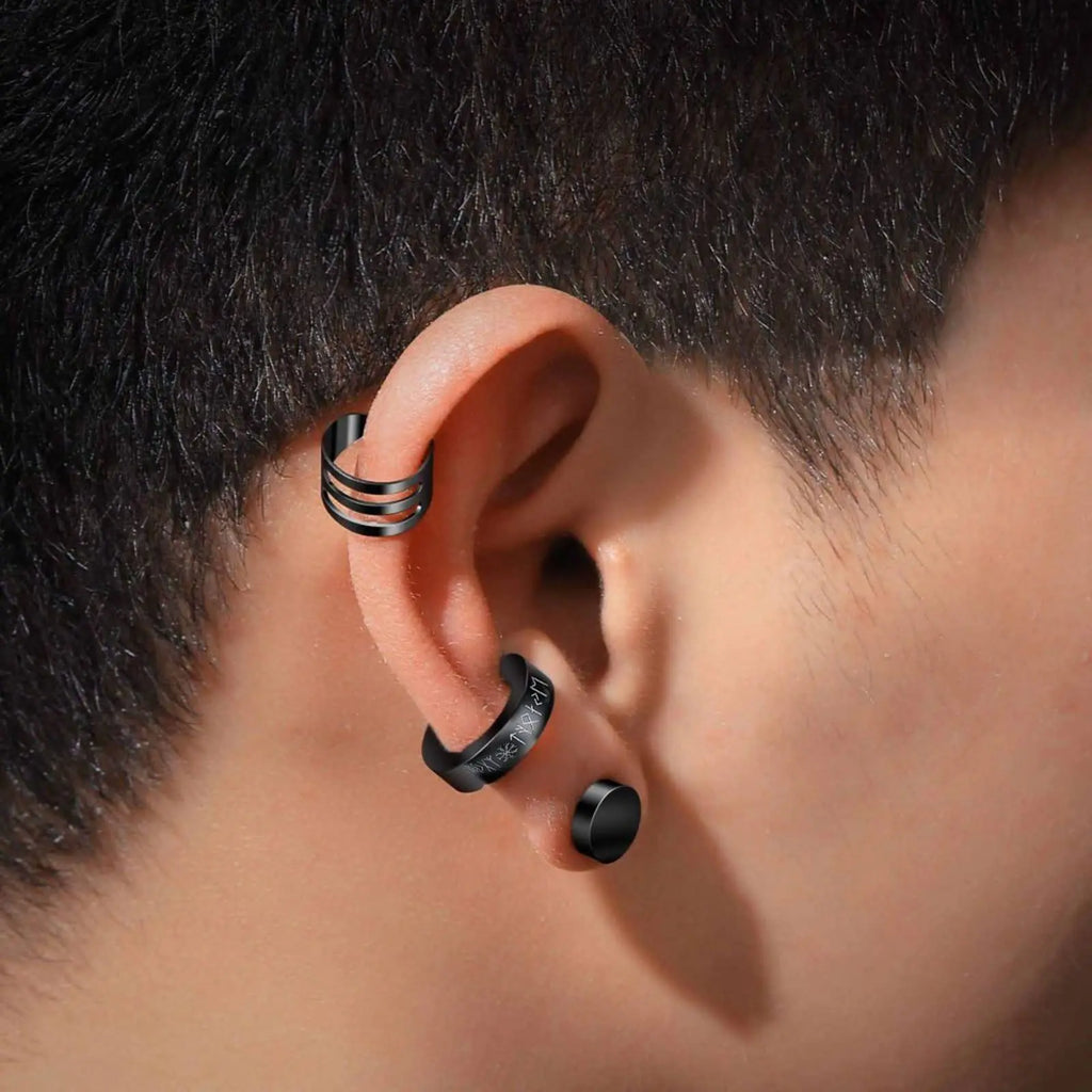 Norse Viking Runes Hoop Earrings | Stainless Steel Huggie Earrings for Men and Women