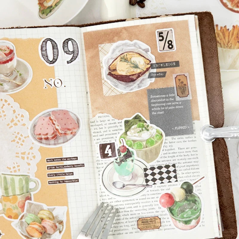 Mr.Paper Sweet Collection Washi Stickers | 50 Watercolor Food & Coffee Stickers for Journaling