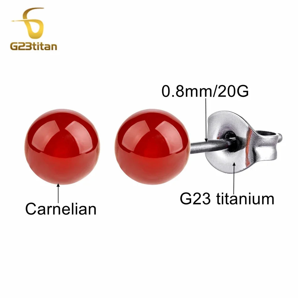 Red Carnelian Titanium Stud Earrings | Hypoallergenic Piercing Jewelry Gift