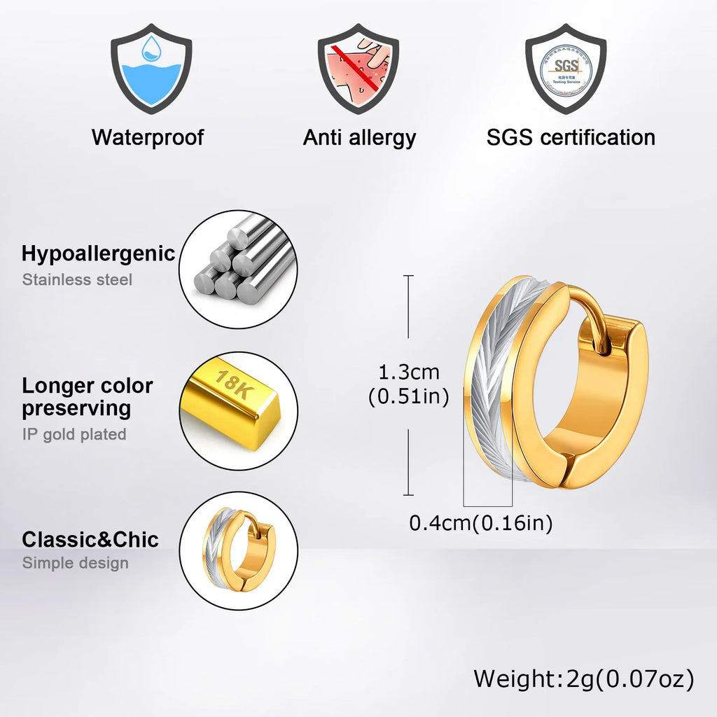 Vnox Stainless Steel Small Hoop Earrings for Men Women | Stylish Two-Tone Metal Huggies
