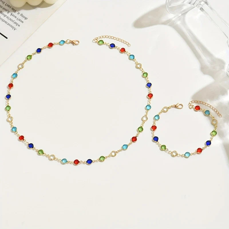 Personalized Color Inlaid Zirconia Jewelry Set | Trendy Necklace and Bracelet for Women