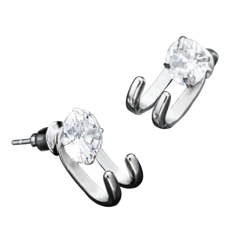 Zircon Stud Earrings Single Hook Shape | Trendy Hip-Hop Jewelry for Men Women