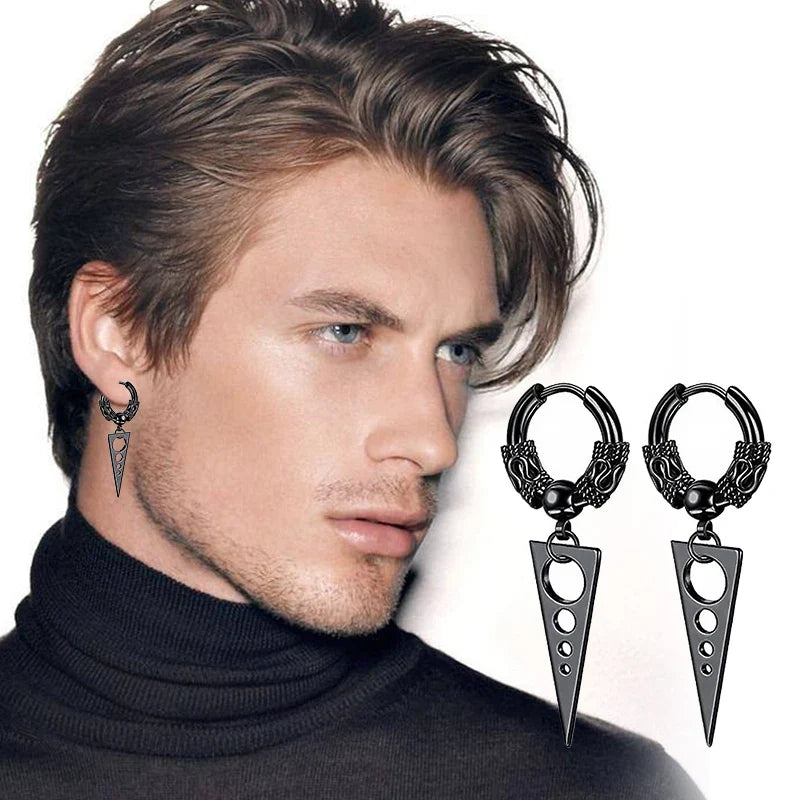 Gothic Stainless Steel Drop Hoop Earrings | Unisex Tassel Chain Jewelry