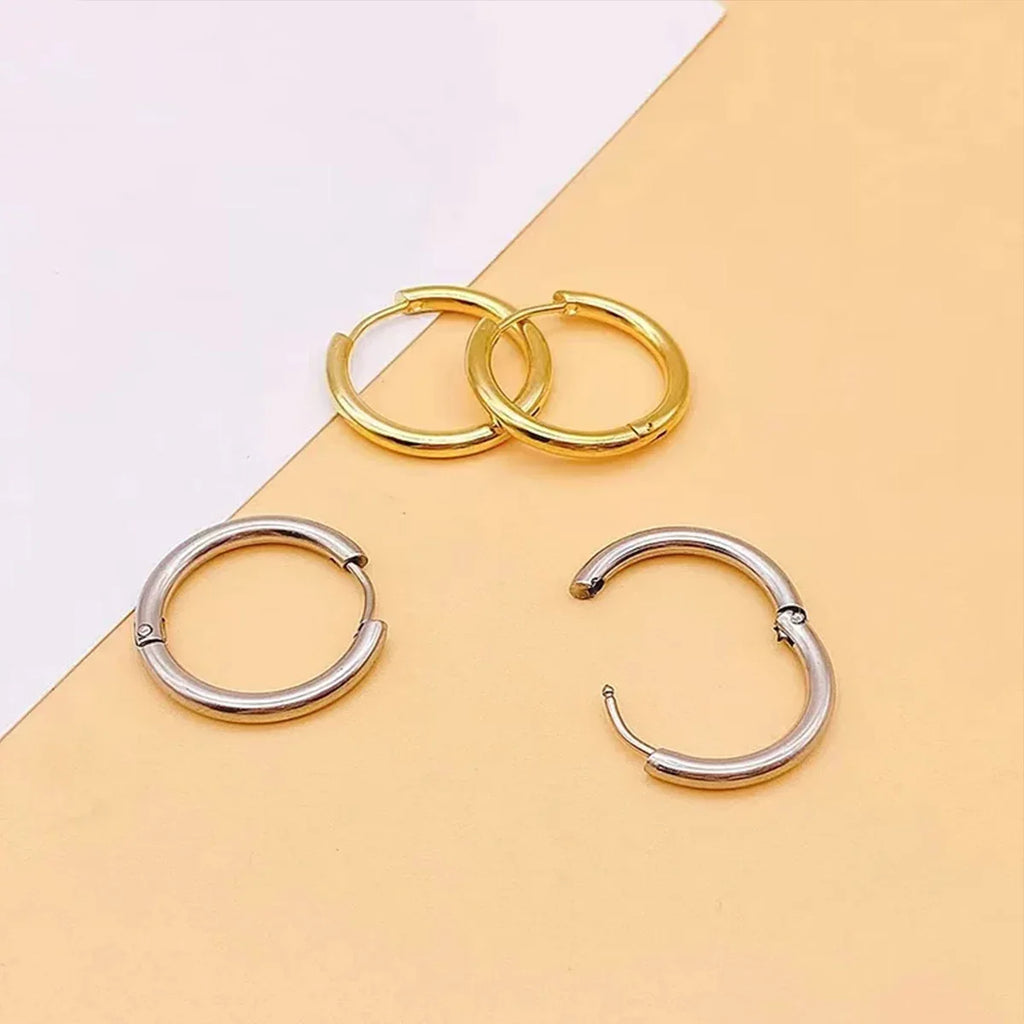 4 Pairs Stainless Steel Tiny Hoop Earrings | Simple Silver and Gold Circle Earrings