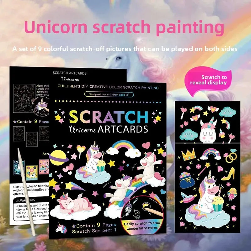 Rainbow Scratch Art Paper Kit | Magic Color Drawing Set for Kids