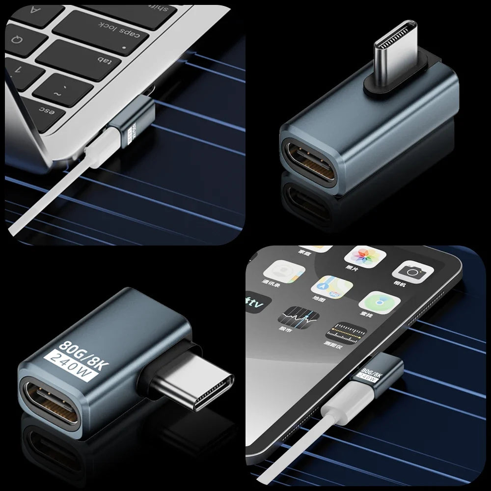 USB4 V2 90 Degree USB-C Angle Adapter | 80Gbps Thunderbolt 5/4/3 Elbow Connector