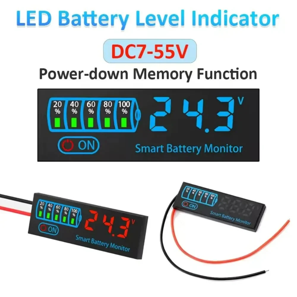 LED Voltage and Battery Capacity Display Board | DC 7-55V Universal Smart Battery Charge Indicator with Low Voltage Alarm