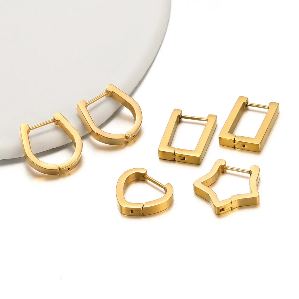 2pcs Geometric Stainless Steel Hoop Earrings | Trendy Daily Wear for Men Women