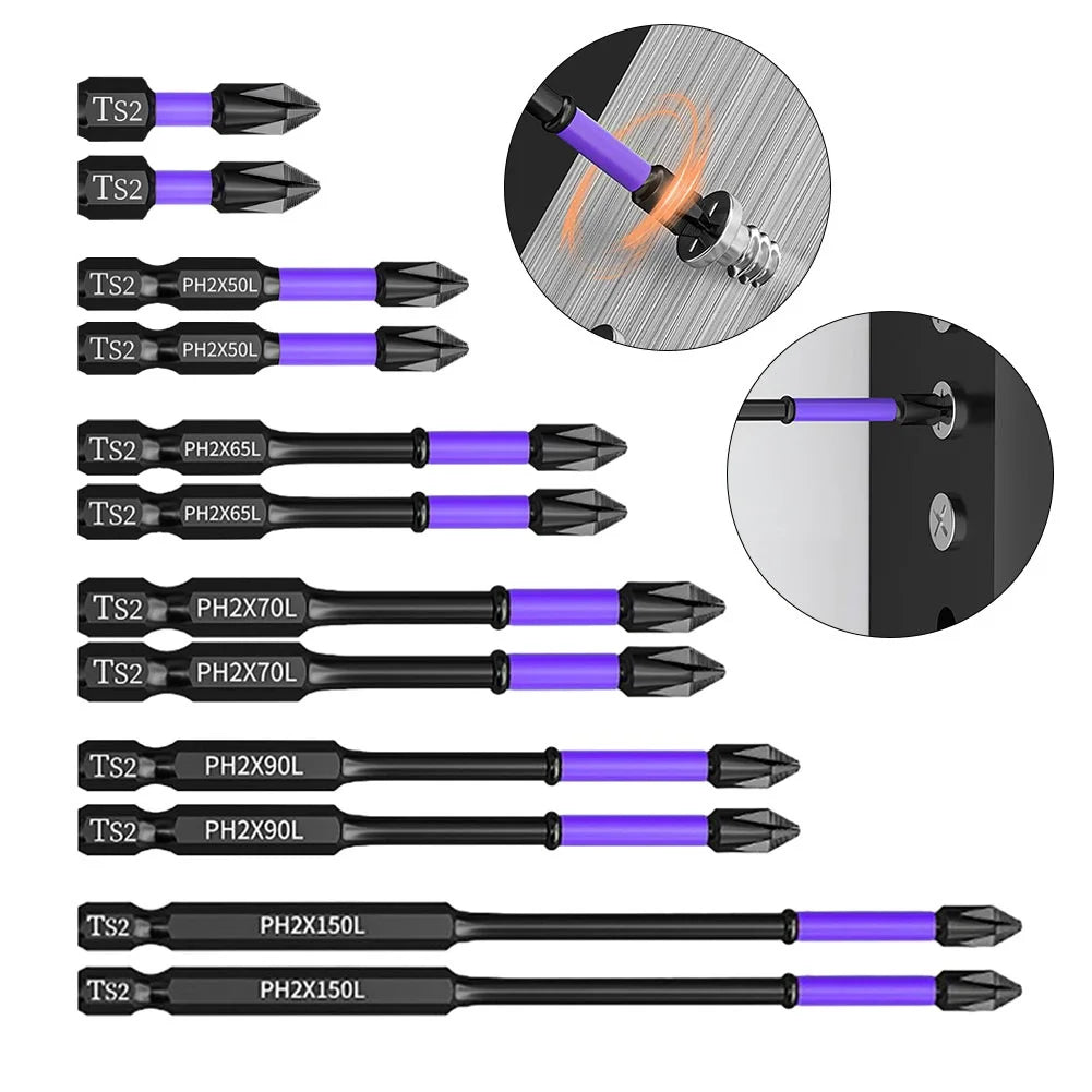 2pcs Non-slip PH2 Magnetic Cross Screwdriver Bits Set | Alloy Steel Hand Tool