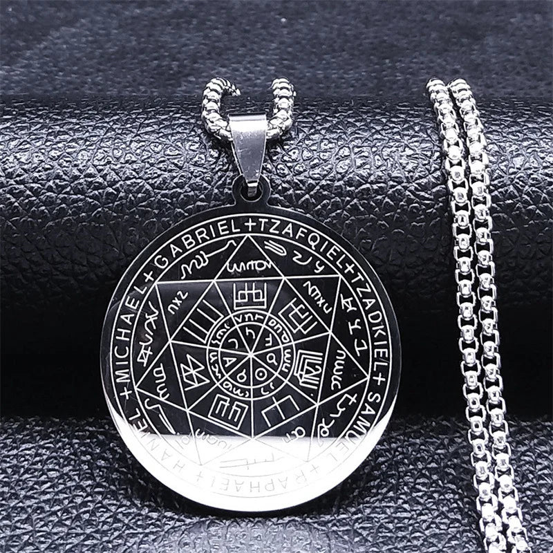 Seven Archangels Amulet Stainless Steel Necklace | Seal of Solomon Talisman Pendant