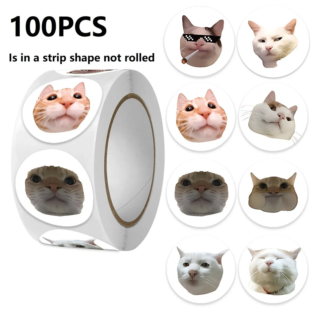 Funny Cat Cartoon Sticker Roll | 100pcs Animal Stickers for Photocard Decor
