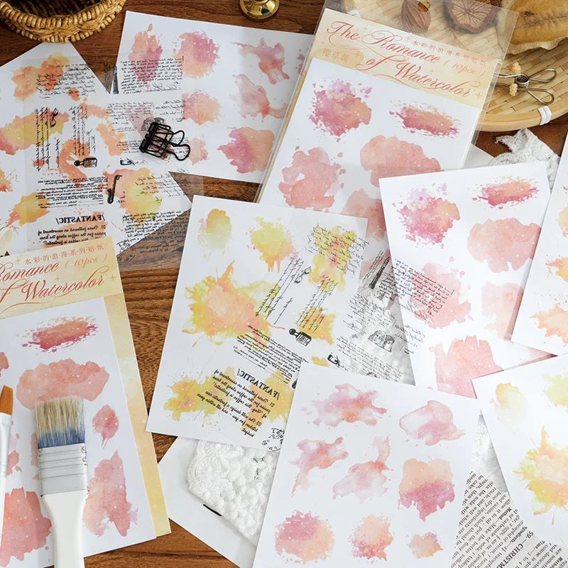 Watercolor Trace Stickers | 10pcs Romance of Watercolor DIY Journal Pack
