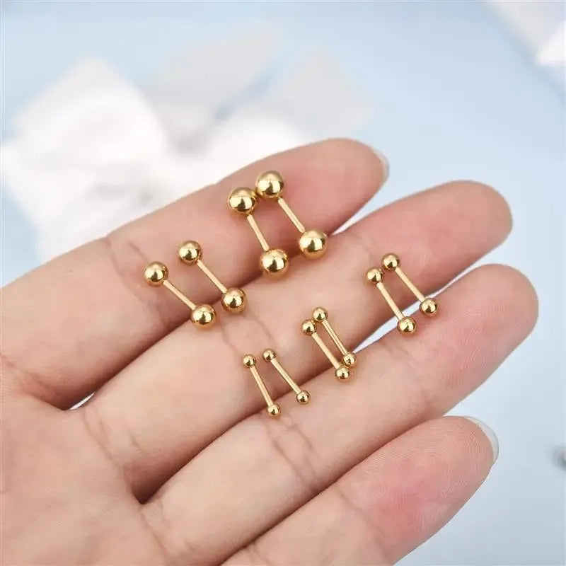 Stainless Steel Screwback Stud Earrings | 16G Small Ball Piercing Jewelry Set