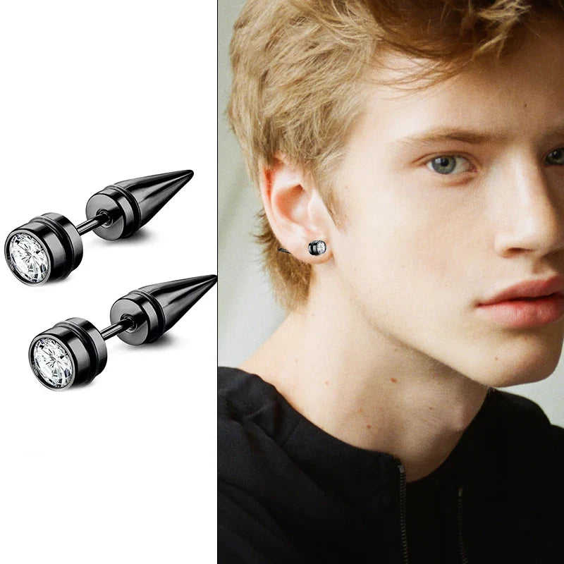 Black Stainless Steel Punk Stud Earrings | Unisex Geometric Drop Earrings