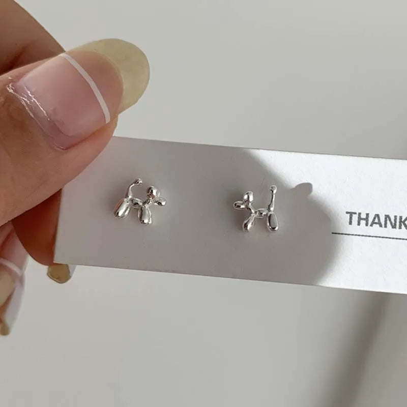 925 Sterling Silver Balloon Dog Stud Earrings | Fashion Animal Jewelry for Women Girls
