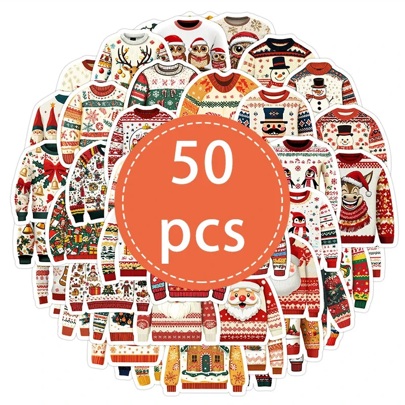50 Christmas Sweater Shaped Stickers | Cute Funny Wintertime Vinyl Decals