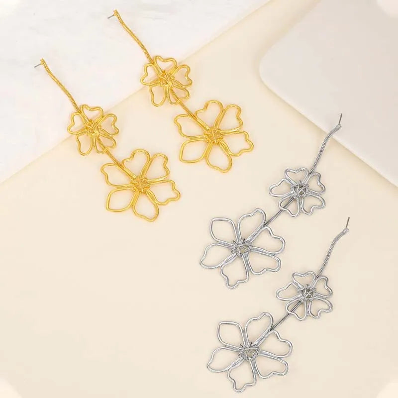 Gold Leaf Drop Earrings | Long Geometric Statement Jewelry for Women