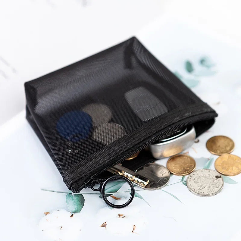 Women Black Mesh Coin Wallet Purse | Small Transparent Organizer Pouch