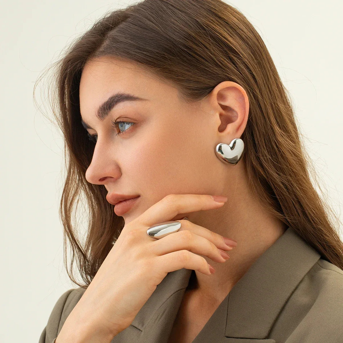 18K Gold Plated Stainless Steel Heart Stud Earrings | Smooth & Waterproof Jewelry Gift