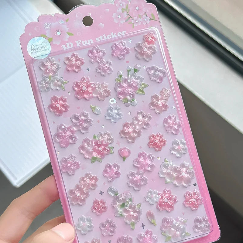 Sakura Cherry Blossom Pink 3D Relief Stickers | DIY Scrapbooking Journal Decor