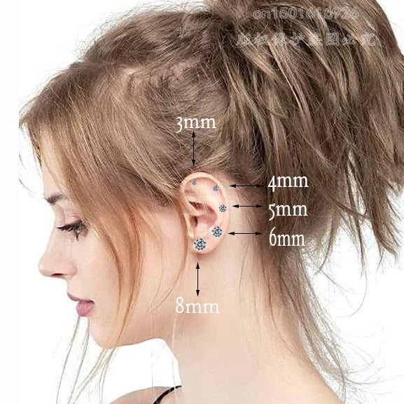 Round Crystal Zircon Stainless Steel Stud Earrings | 4 Color Fashion Non-Allergic Earrings