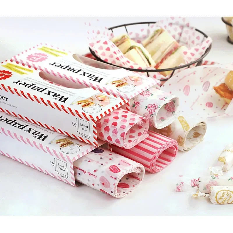 50Pcs Food Grade Wax Paper Wrap | Non-Stick Greaseproof Kitchen Paper for Sandwiches Burgers Fries Baking