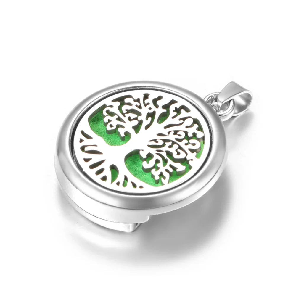 20mm Pattern Insert Perfume Pad Locket Necklace | Stainless Steel Aromatherapy Pendant