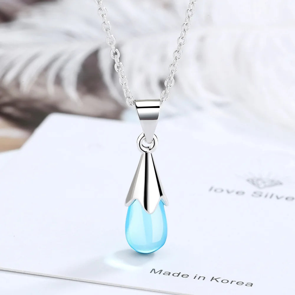 925 Sterling Silver Water Drop Crystal Pendant Necklace | Fine Jewelry Gift for Women