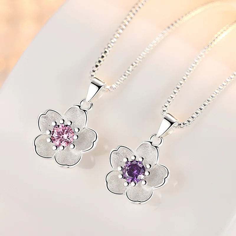 925 Sterling Silver Pink Purple Peach Blossom Necklace | GaaBou Jewellery